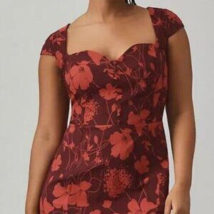 Anthropologie The Cecily Burgundy Floral Fit & Flare Dress Size L